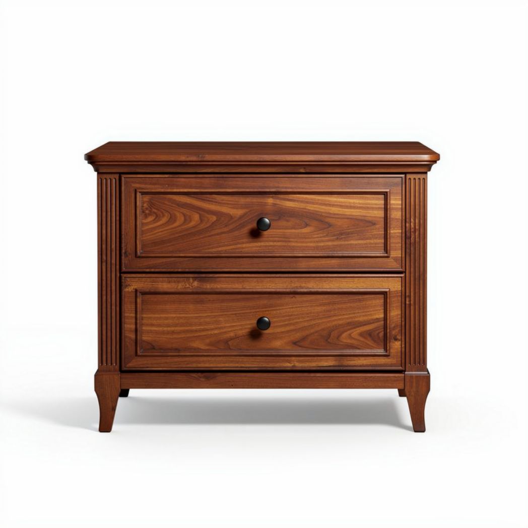 Commode en bois massif marron avec deux tiroirs dimensions 45 x 40 x 50cm