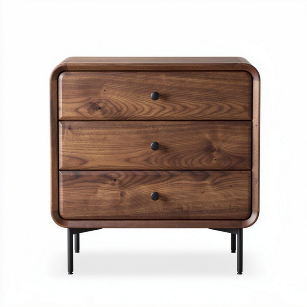 Commode en bois massif noyer avec trois tiroirs dimensions 60 x 40 x 60cm