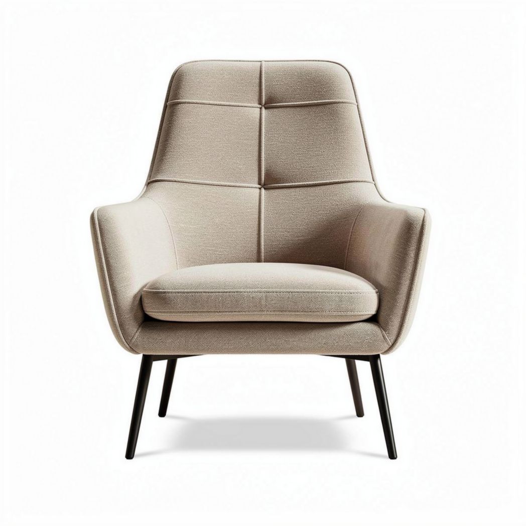 Fauteuil contemporain en tissu beige avec pieds en métal noir 80 x 80 x 90cm