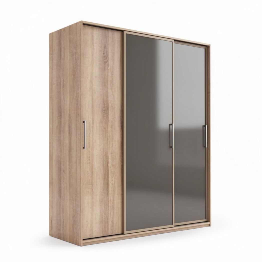 Armoire en bois avec portes coulissantes miroir 150 x 60 x 200cm