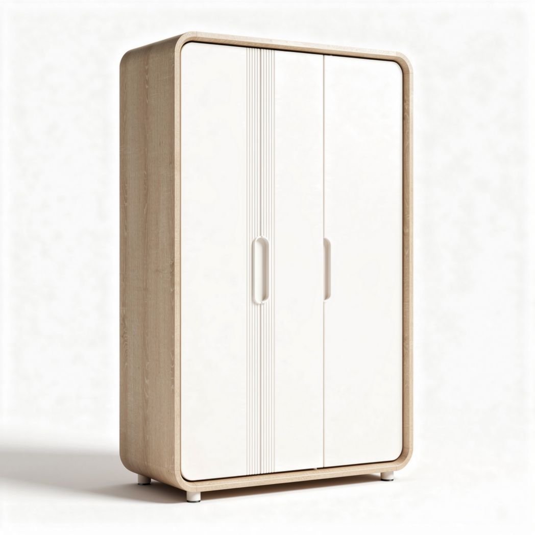 Armoire en bois de couleur beige et blanche 100 x 60 x 150cm pour rangements divers