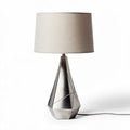 Lampe de table géométrique en métal argenté avec abat-jour en lin 20 x 20 x 40cm