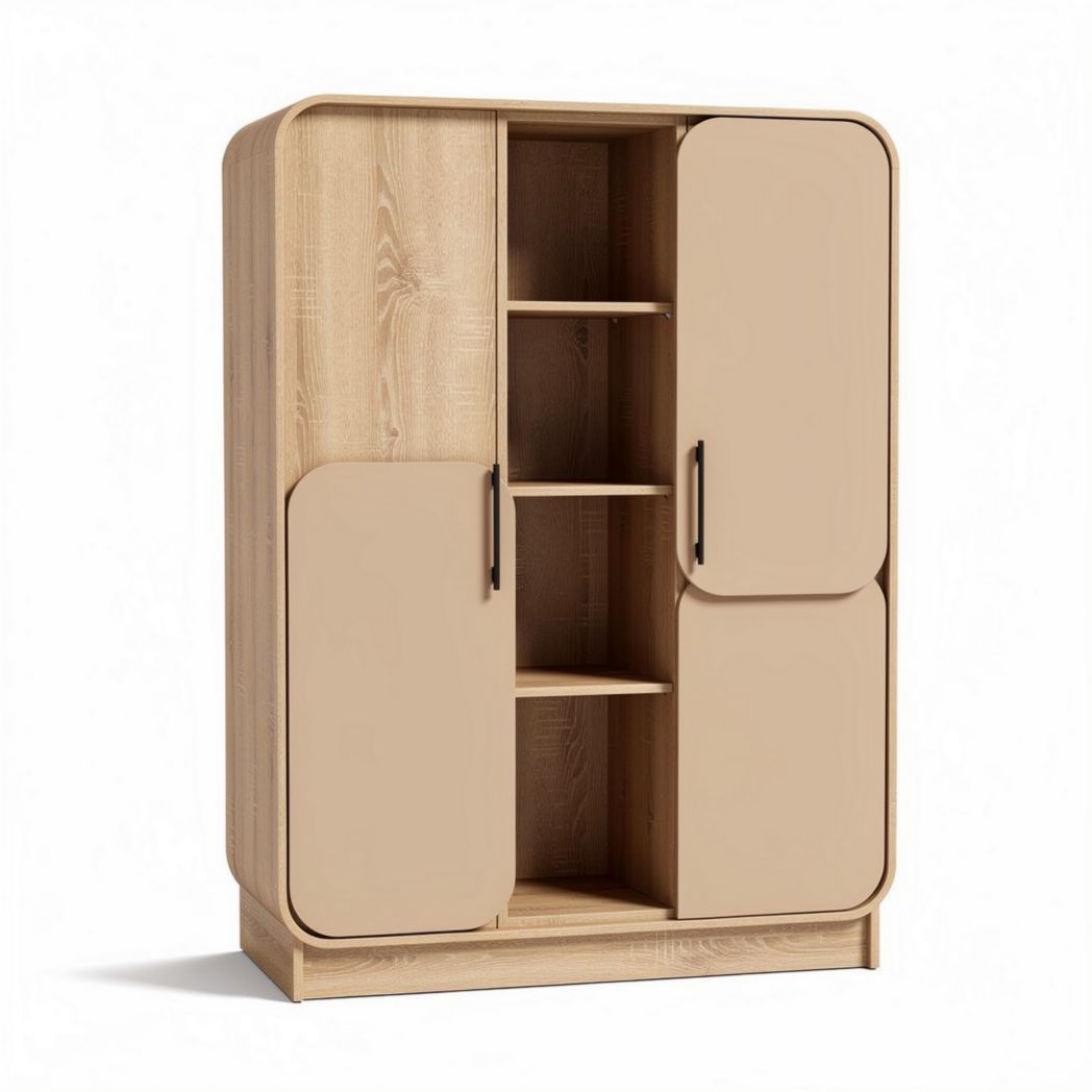 Armoire rectangulaire en bois avec portes coulissantes couleur beige 90 x 50 x 120cm