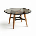 Table basse ronde en verre et bois de hêtre 80 x 80 x 45cm pour salon
