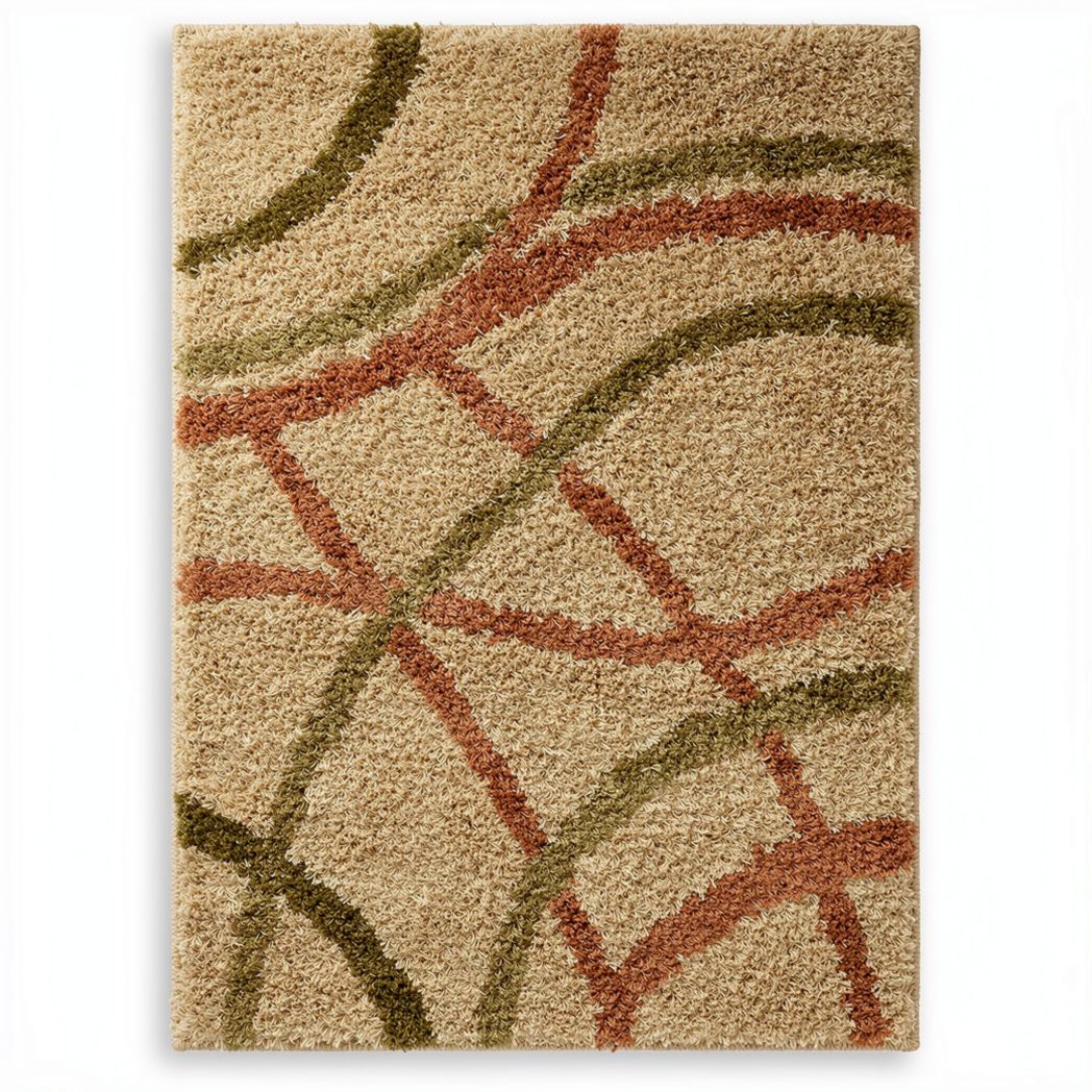 Tapis shaggy beige avec motifs colorés pour salon 120 x 180 x 2cm