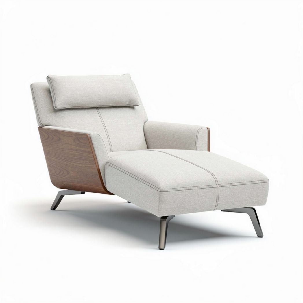Fauteuil lounge en tissu beige avec accoudoirs en bois dimensions 90 x 80 x 70cm