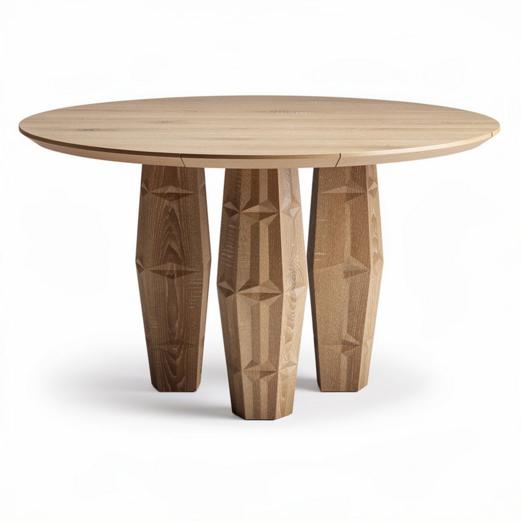 Table ronde en bois de chêne 100 x 100 x 75 cm avec pieds sculptés