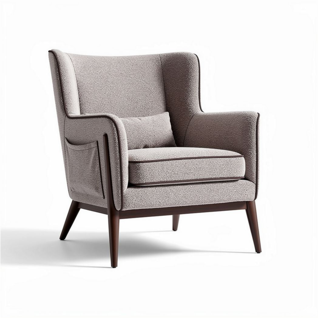 Fauteuil en tissu beige avec accoudoirs et structure en bois 80 x 80 x 90cm