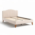 Lit en tissu beige avec tête de lit capitonnée 200 x 160 x 30cm